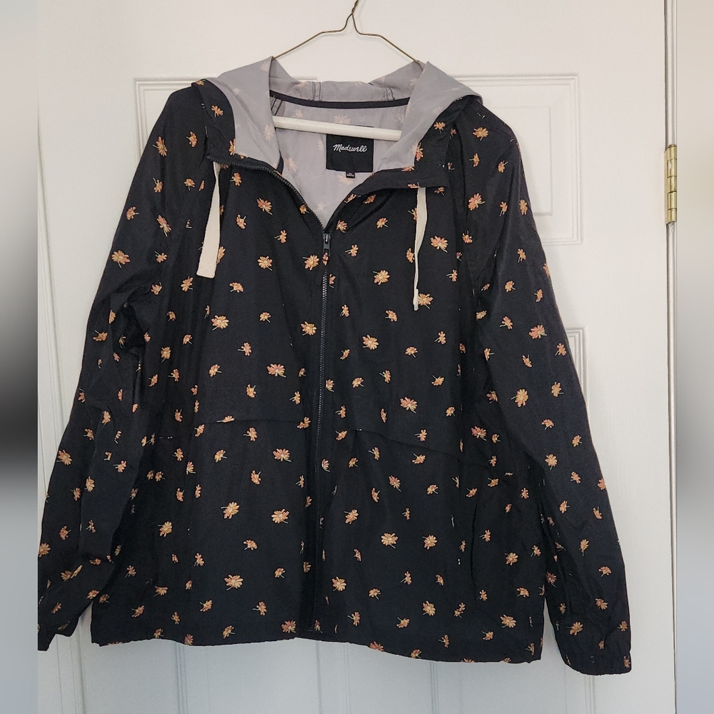 Madewell Black Floral Raincoat